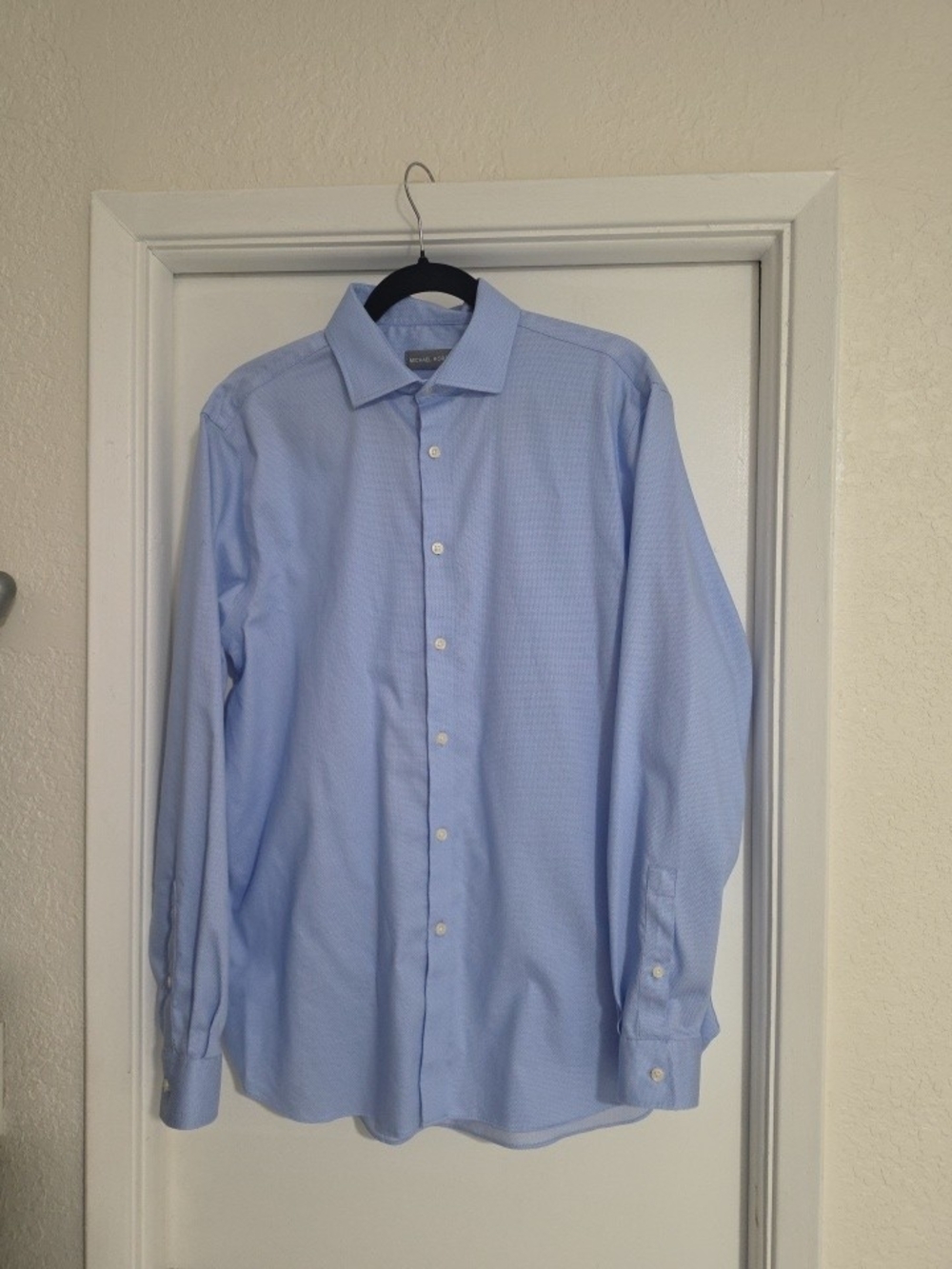 Michael Kors Men's Light Blue Dress Shirt with Micro-Check